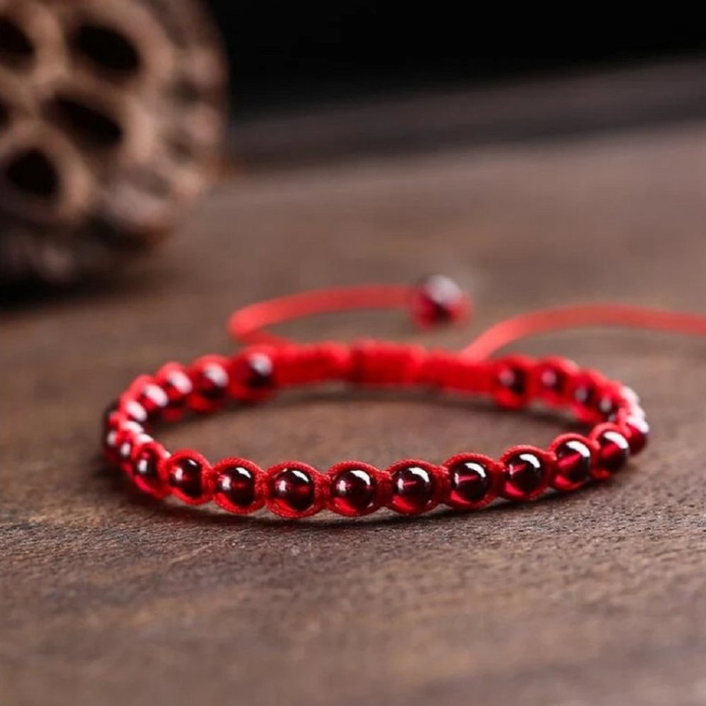 Natural 4mm Garnet Stone Bead Braided Bracelet Anklet